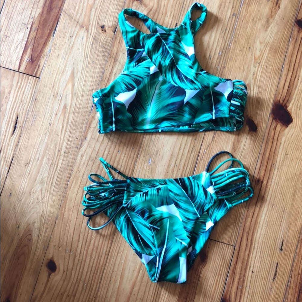Two piece tropical bathing suit